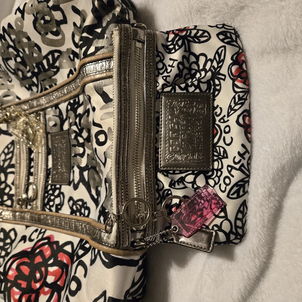 Coach Black and Red Tote Bag with Floral Accents